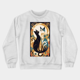 Gustav Klimt's "The Kiss" Inspired Cats: Whimsical Feline Romance Crewneck Sweatshirt